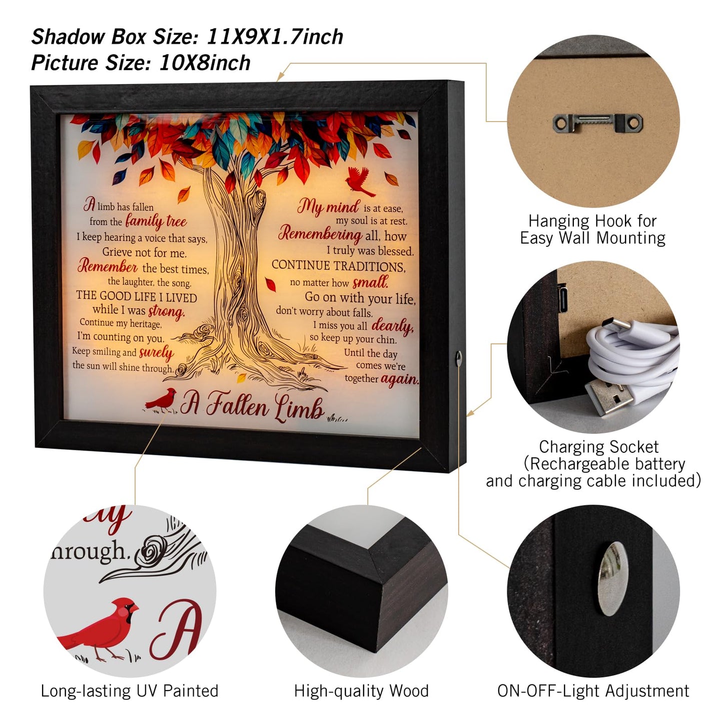 Sympathy Gift LED Memorial Shadow Box Memorial Gifts for Loss of Loved One Mother Mom Dad Father, in Memory of Loved One Gifts