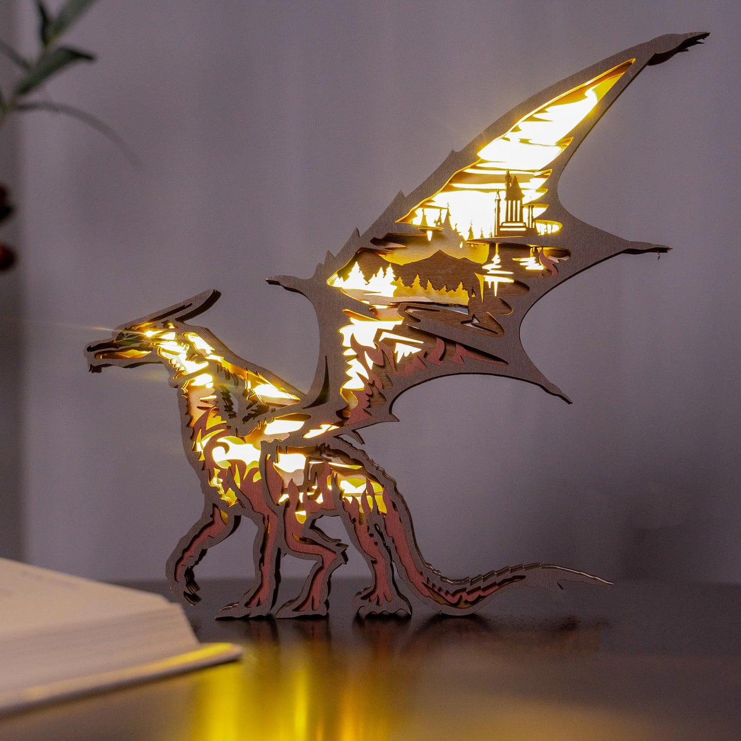 3D Wooden Animals Carving LED Night Light, Wood Carved Lamp Modern Festival Decoration Home Decor Desktop Desk Table Living Room Bedroom Office Farmhouse Shelf Statues Perfect Gifts (Starfish)