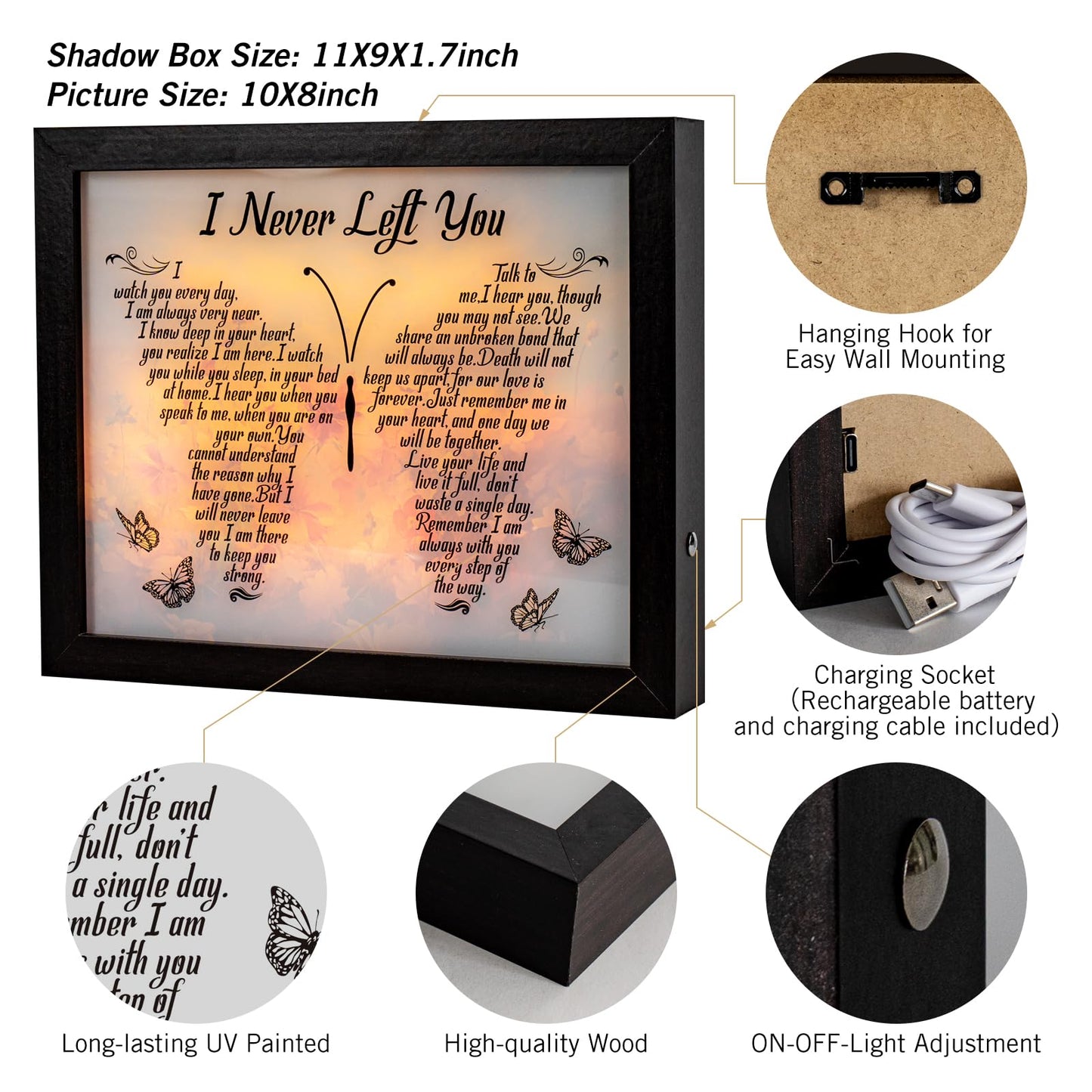 Sympathy Gift LED Memorial Shadow Box Memorial Gifts for Loss of Loved One Mother Mom Dad Father, in Memory of Loved One Gifts