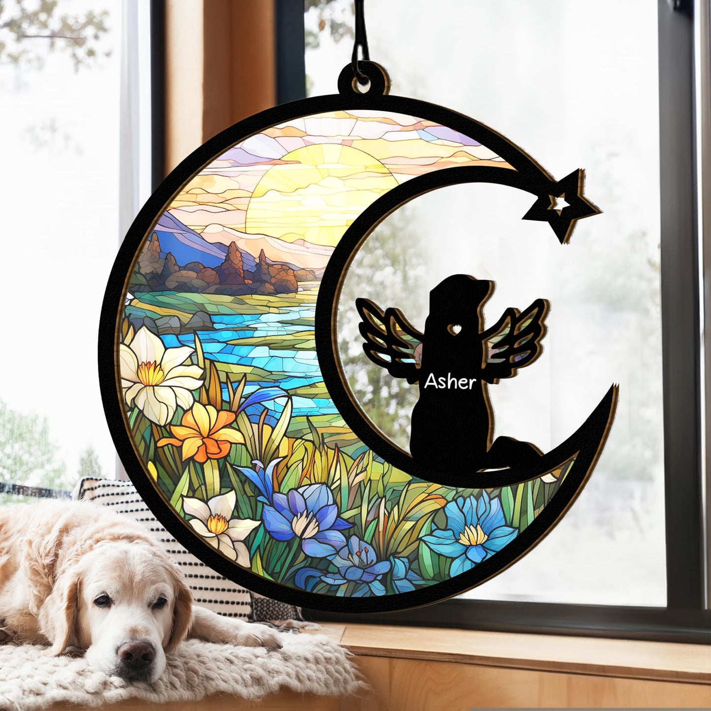 Pet Memorial Suncatcher, Personalized Pet Memorial Suncatcher with Custom Dog Breed and Name, Loss Of Dog Sympathy Gift, Dog Remembrance Gift, Pet Memorial Ornament SC69 (SC66)