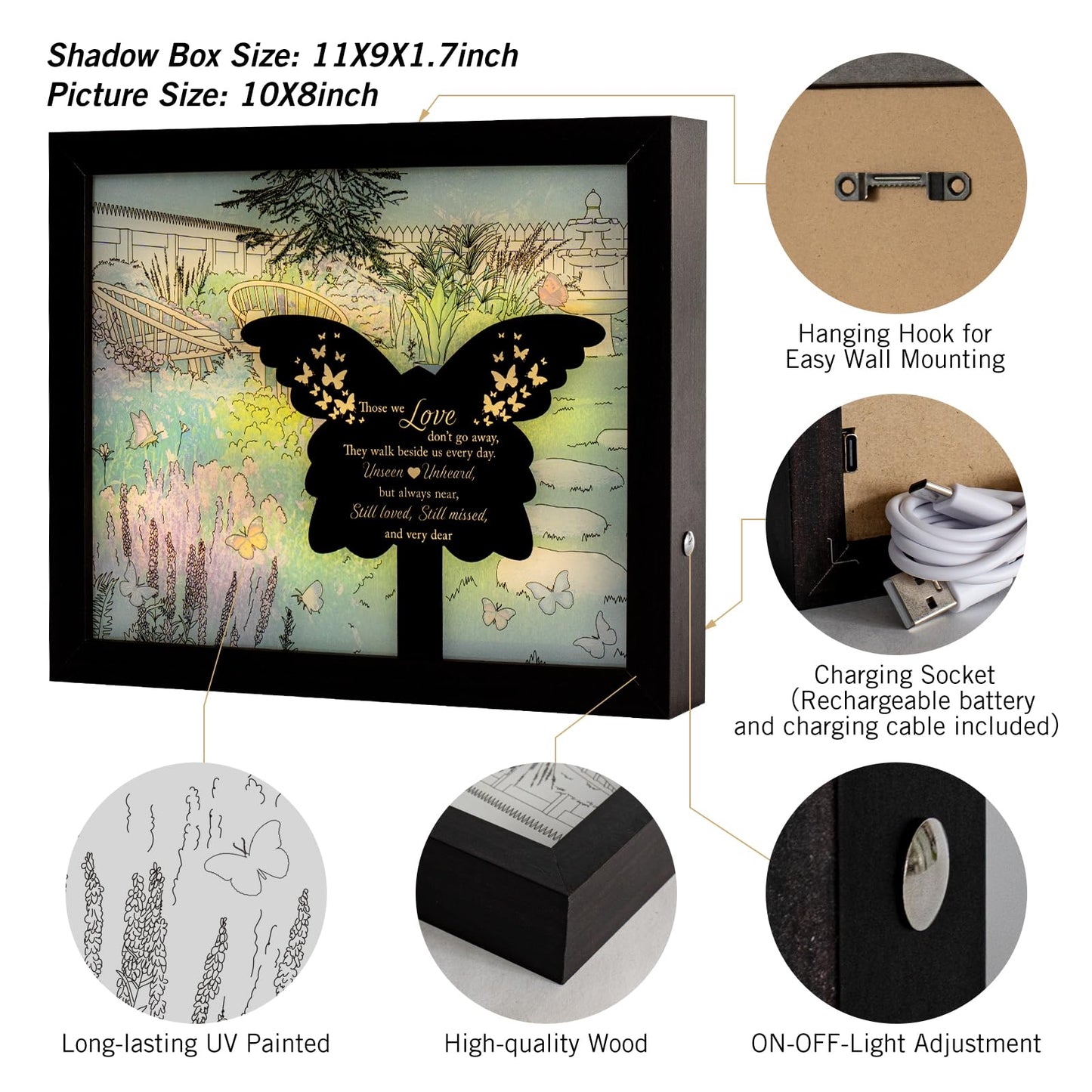 Sympathy Gift LED Memorial Shadow Box Memorial Gifts for Loss of Loved One Mother Mom Dad Father, in Memory of Loved One Gifts