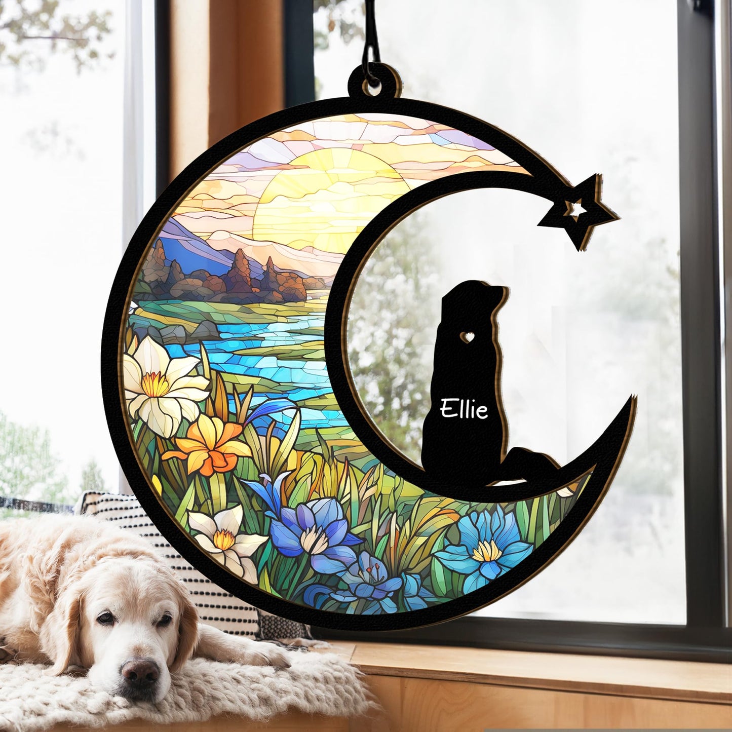 Pet Memorial Suncatcher, Personalized Pet Memorial Suncatcher with Custom Dog Breed and Name, Loss Of Dog Sympathy Gift, Dog Remembrance Gift, Pet Memorial Ornament SC69 (SC66)