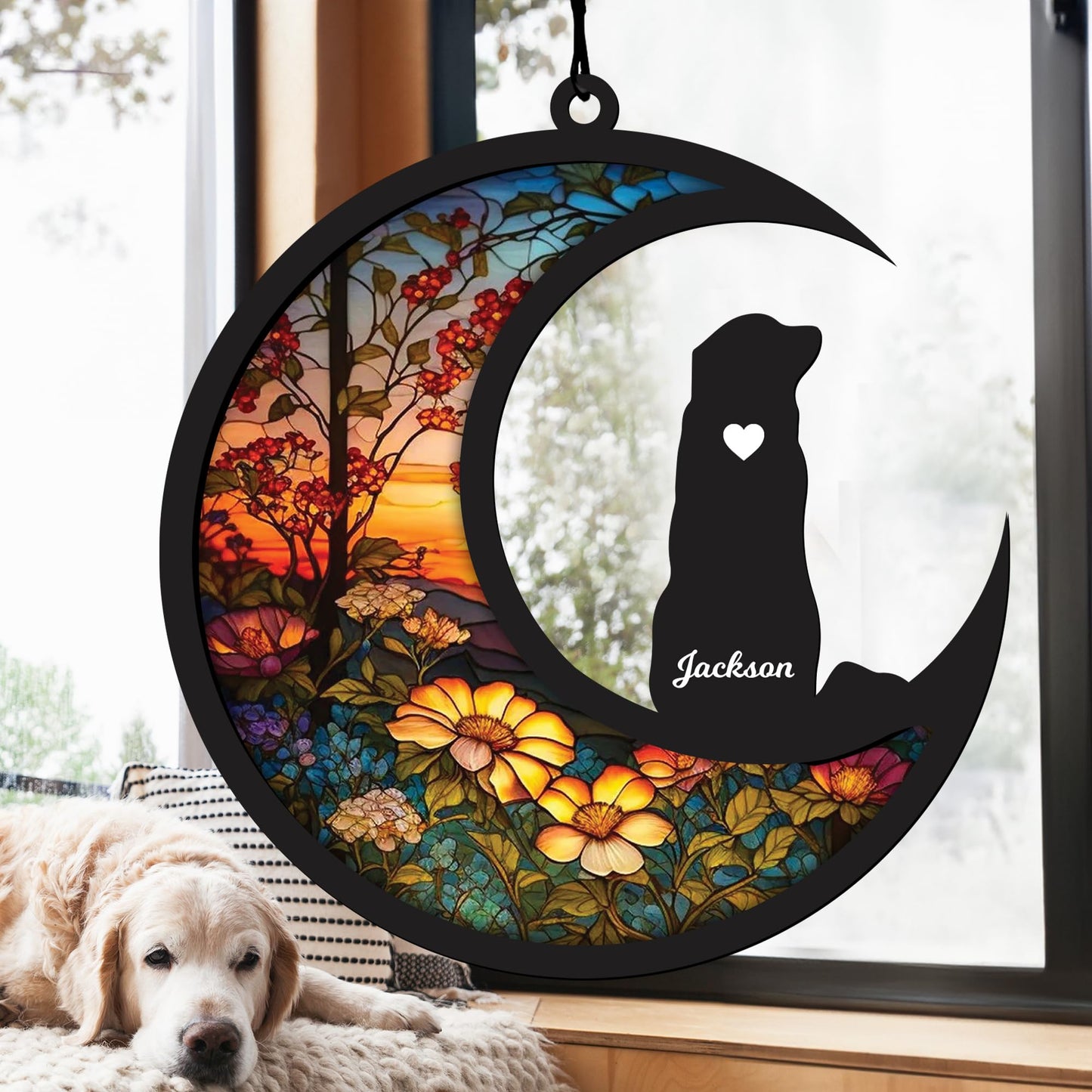 Pet Memorial Suncatcher, Personalized Pet Memorial Suncatcher with Custom Dog Breed and Name, Loss Of Dog Sympathy Gift, Dog Remembrance Gift, Pet Memorial Ornament SC69 (SC66)