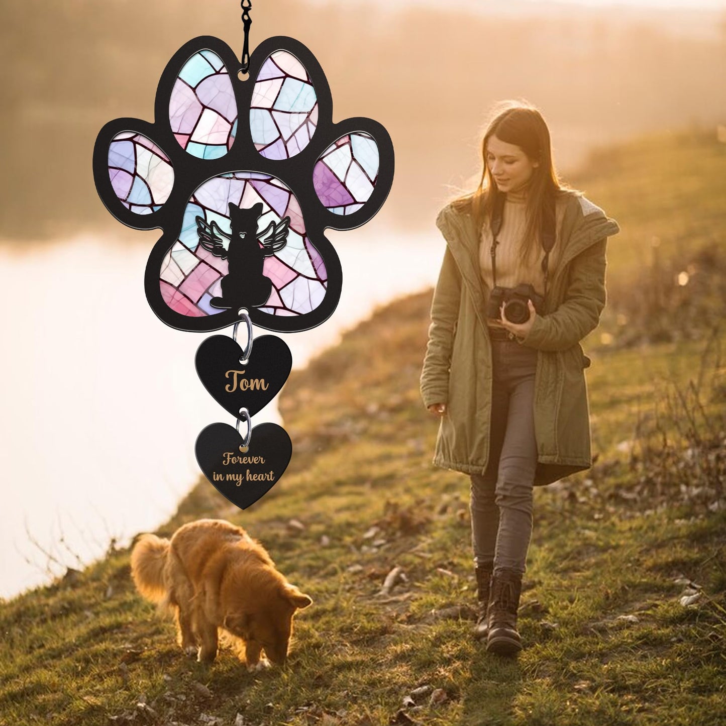 Pet Memorial Suncatcher, Personalized Pet Memorial Suncatcher with Custom Dog Breed and Name, Loss Of Dog Sympathy Gift, Dog Remembrance Gift, Pet Memorial Ornament SC69 (SC66)