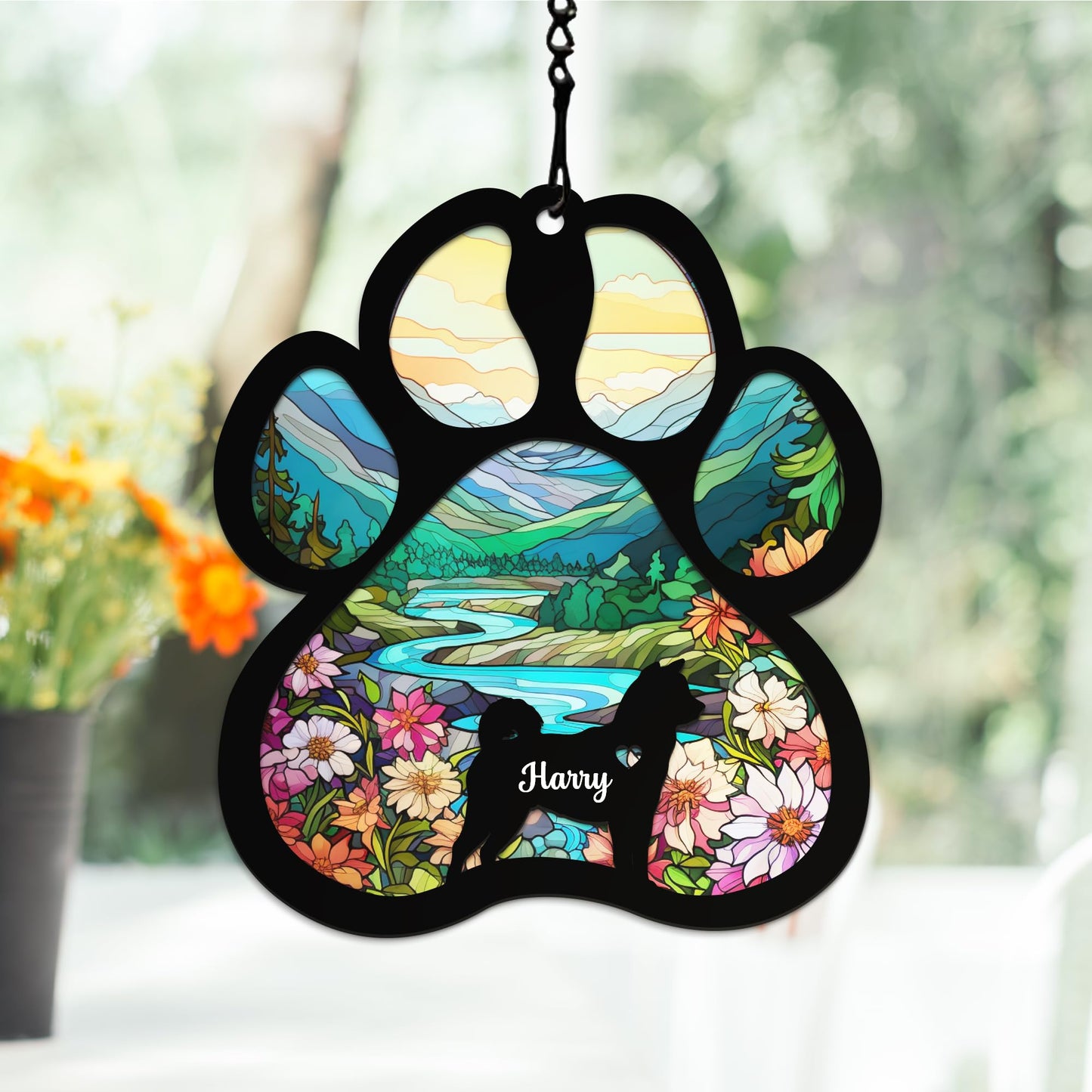 Pet Memorial Suncatcher, Personalized Pet Memorial Suncatcher with Custom Dog Breed and Name, Loss Of Dog Sympathy Gift, Dog Remembrance Gift, Pet Memorial Ornament SC69 (SC66)