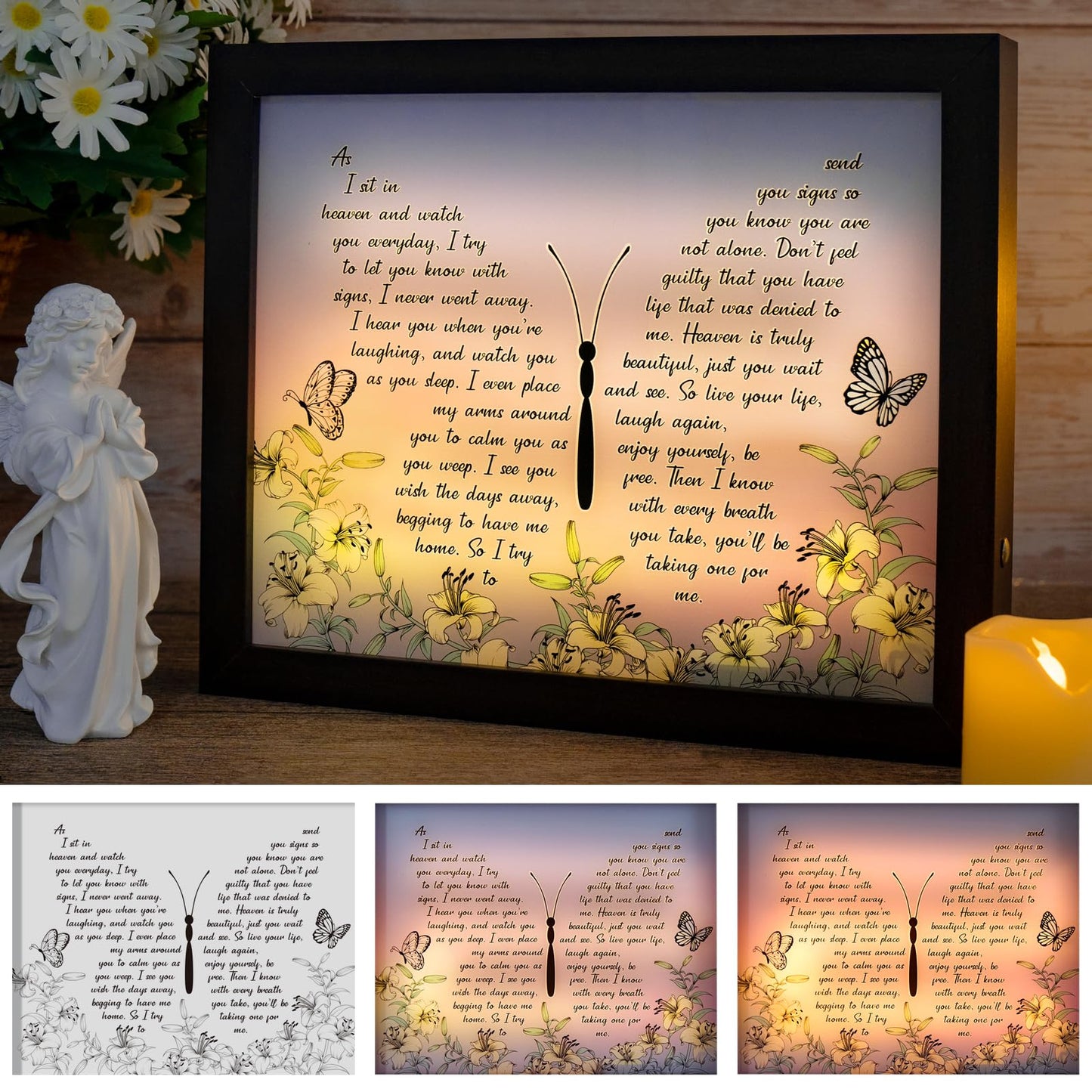 Sympathy Gift LED Memorial Shadow Box Memorial Gifts for Loss of Loved One Mother Mom Dad Father, in Memory of Loved One Gifts