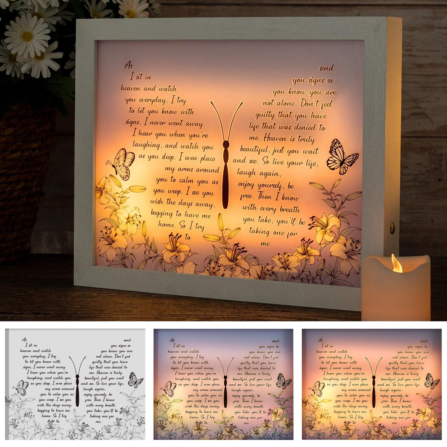 Sympathy Gift LED Memorial Shadow Box Memorial Gifts for Loss of Loved One Mother Mom Dad Father, in Memory of Loved One Gifts