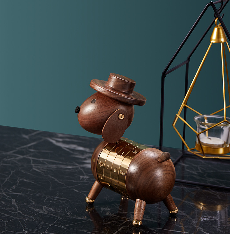 Artistic creativity gift home European decoration wooden crafts gentleman dog calendar - DigiVirt