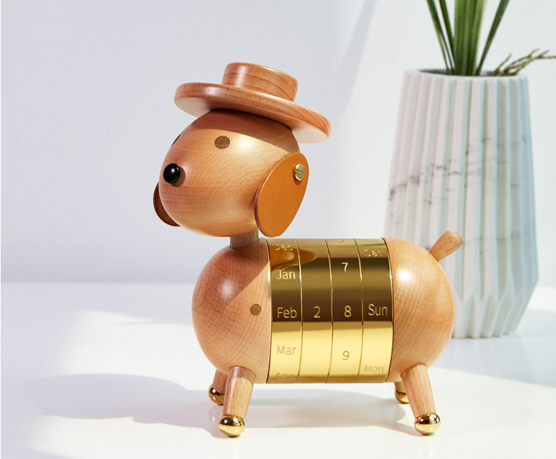 Artistic creativity gift home European decoration wooden crafts gentleman dog calendar - DigiVirt