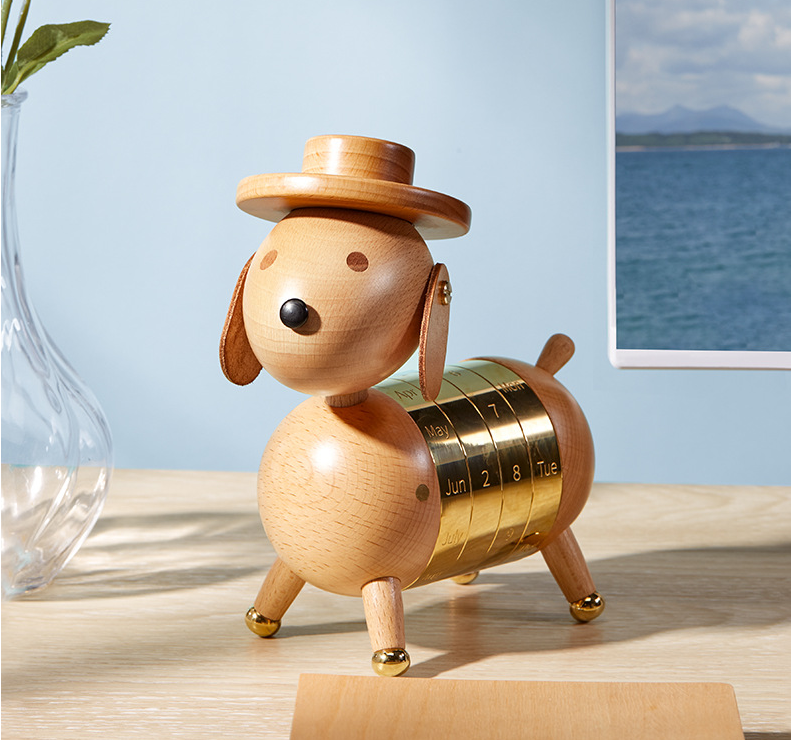 Artistic creativity gift home European decoration wooden crafts gentleman dog calendar - DigiVirt