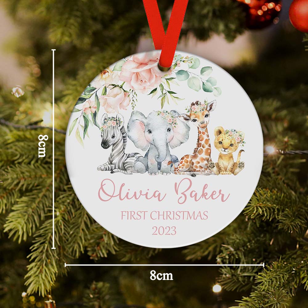 Baby's First Christmas Custom Name Ornament with Cute Wild Animals 2024 Christmas Gift - DigiVirt