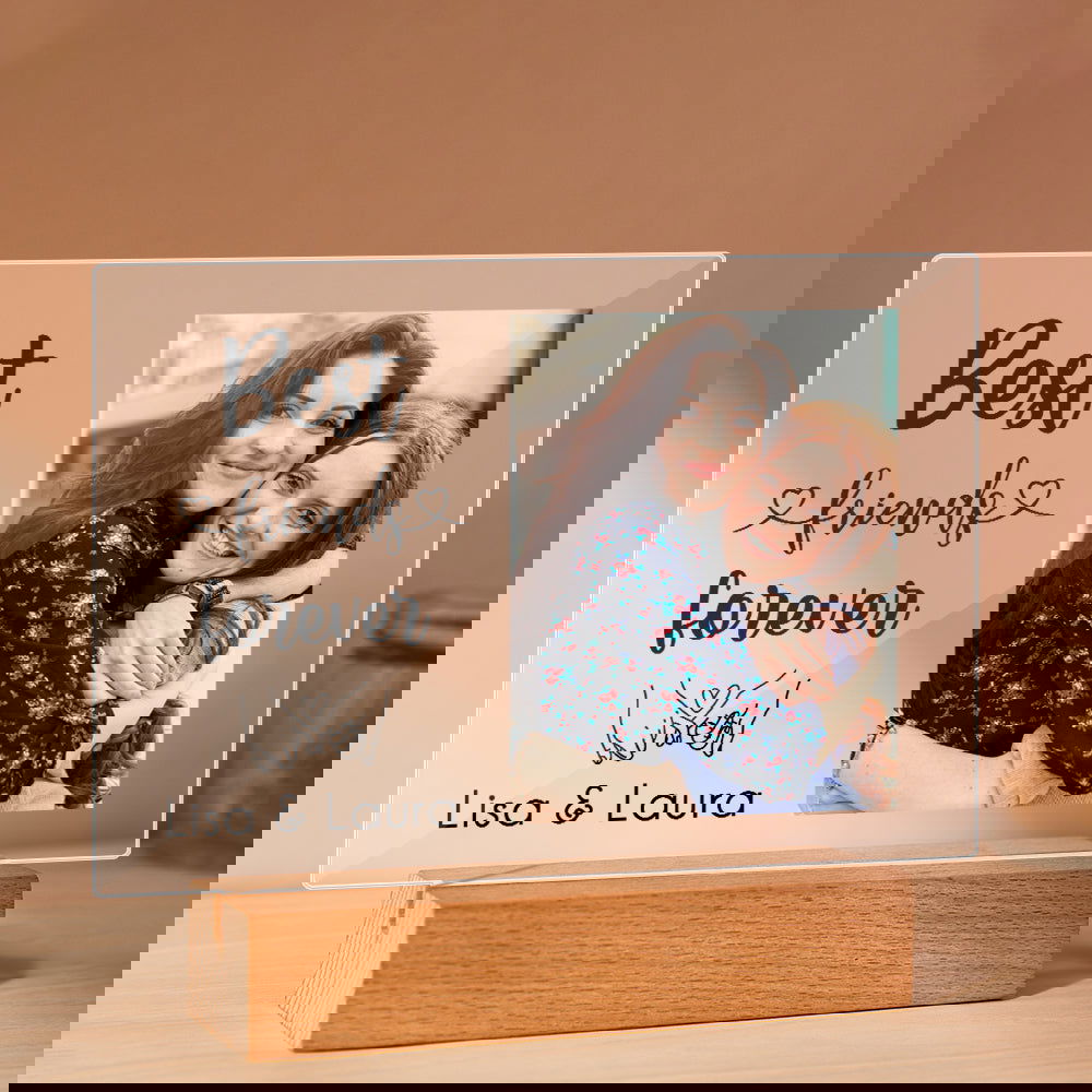 Best Friend Forever Plauqe Custom Photo Acrylic Sheet with Wood Stand - DigiVirt