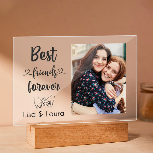 Best Friend Forever Plauqe Custom Photo Acrylic Sheet with Wood Stand - DigiVirt