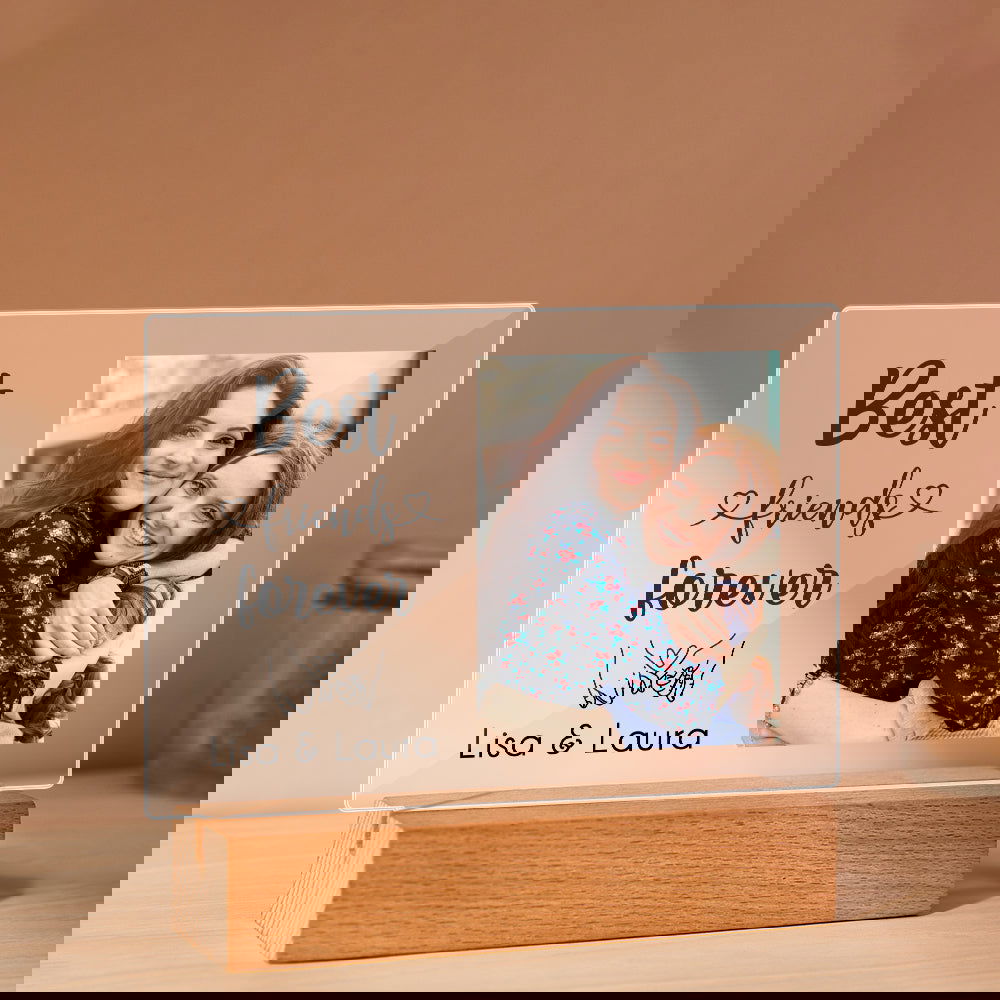 Best Friend Forever Plauqe Custom Photo Acrylic Sheet with Wood Stand - DigiVirt