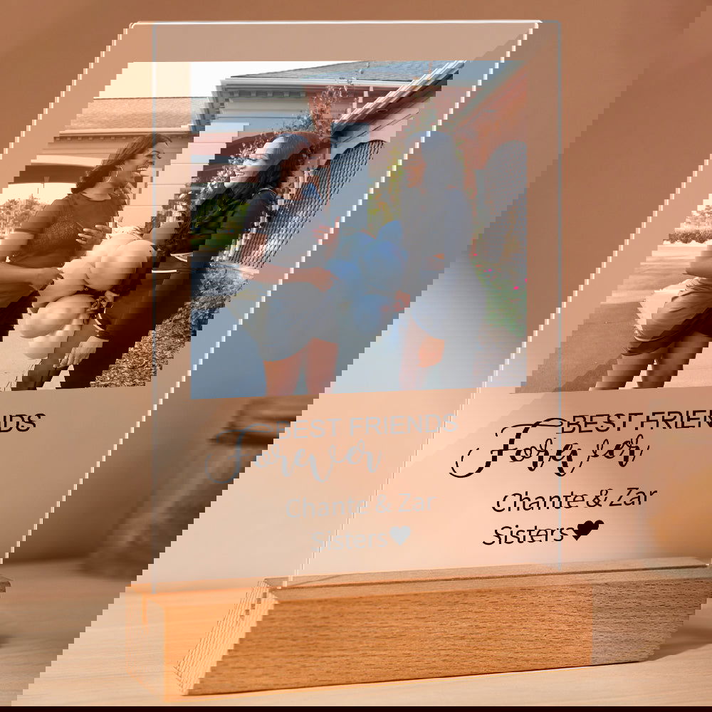 Best Friend Forever Plauqe Custom Photo Acrylic Sheet with Wood Stand - DigiVirt