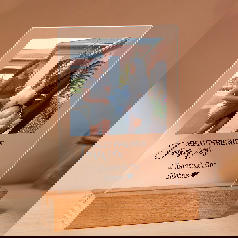 Best Friend Forever Plauqe Custom Photo Acrylic Sheet with Wood Stand - DigiVirt
