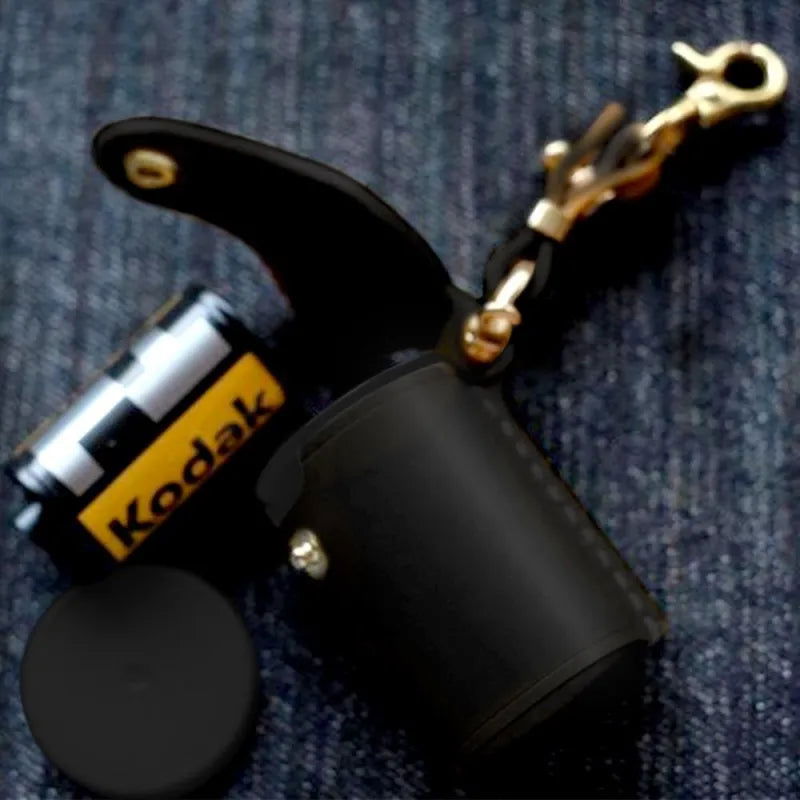 Black Digital Camera Accessories Camera PU Leather Film Bottle Case Film Storage Holster Key Chain - DigiVirt
