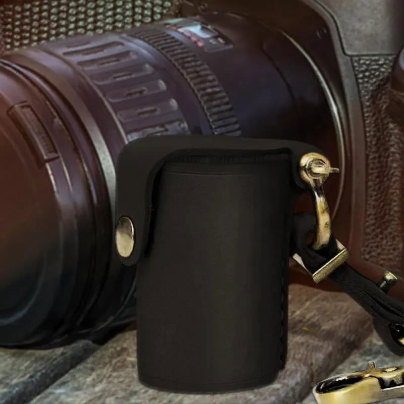 Black Digital Camera Accessories Camera PU Leather Film Bottle Case Film Storage Holster Key Chain - DigiVirt
