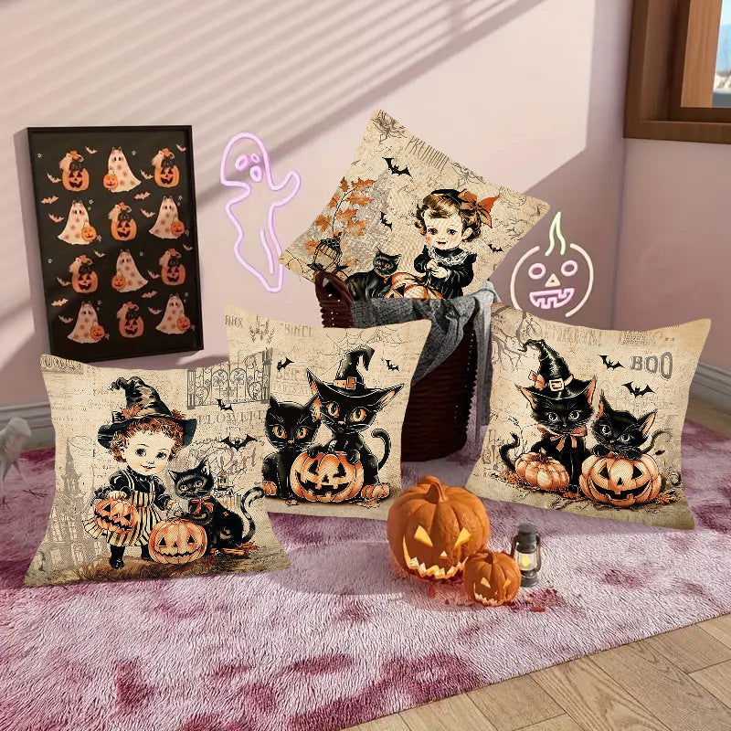 Cartoon Black Cat Halloween Pillowcase Home Decoration Cushion Cover Holiday Fun Funny Pillowcase - DigiVirt