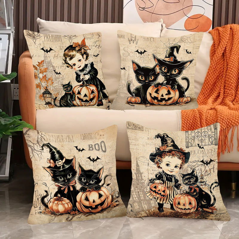 Cartoon Black Cat Halloween Pillowcase Home Decoration Cushion Cover Holiday Fun Funny Pillowcase - DigiVirt