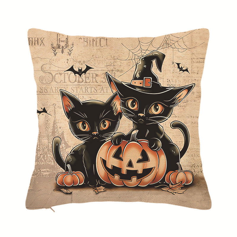 Cartoon Black Cat Halloween Pillowcase Home Decoration Cushion Cover Holiday Fun Funny Pillowcase - DigiVirt
