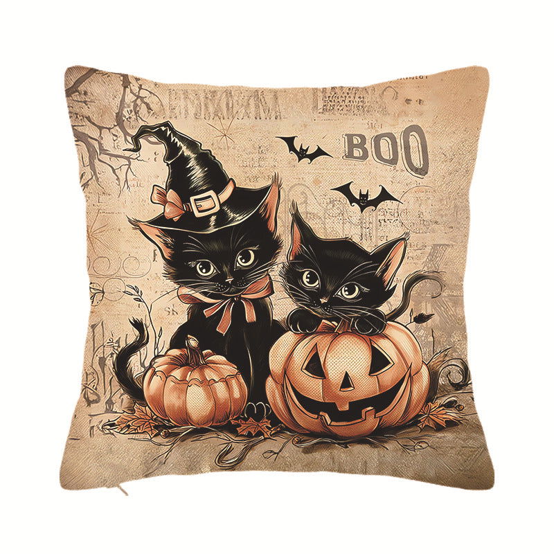 Cartoon Black Cat Halloween Pillowcase Home Decoration Cushion Cover Holiday Fun Funny Pillowcase - DigiVirt