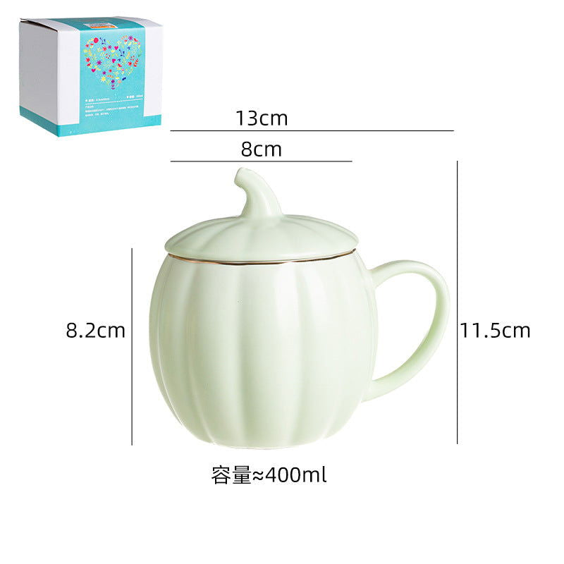 Ceramic Cup Cute Pumpkin Cup With Lid Office Breakfast Cup Mug Coffee Cup Water Cup - DigiVirt