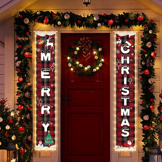 Christmas Couplet 2024 range Christmas Party Decorations Door Hanging Holiday Decoration Door Curtain Flag With Lights - DigiVirt