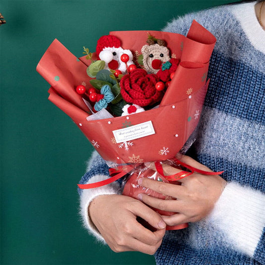 Christmas Crochet Flowers Bouquet Handmade Knitted Flower Gift for Her - DigiVirt