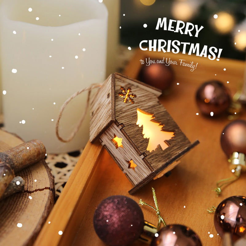 Christmas Decoration Home Desktop Scene Layout Props Wooden House Ornaments Pendant Luminous Christmas Tree Dress-up Ornaments - DigiVirt