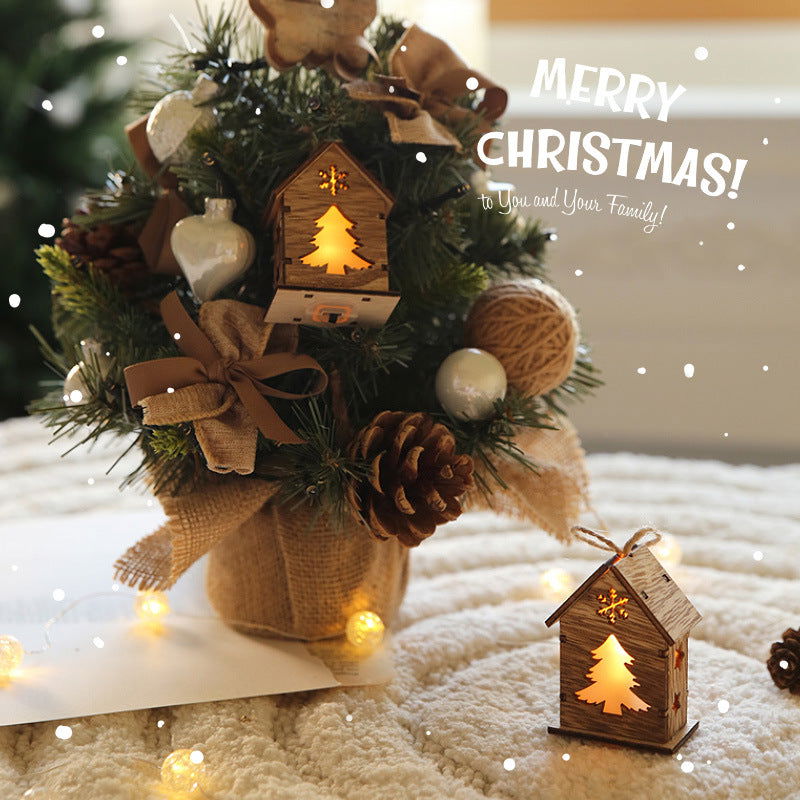 Christmas Decoration Home Desktop Scene Layout Props Wooden House Ornaments Pendant Luminous Christmas Tree Dress-up Ornaments - DigiVirt