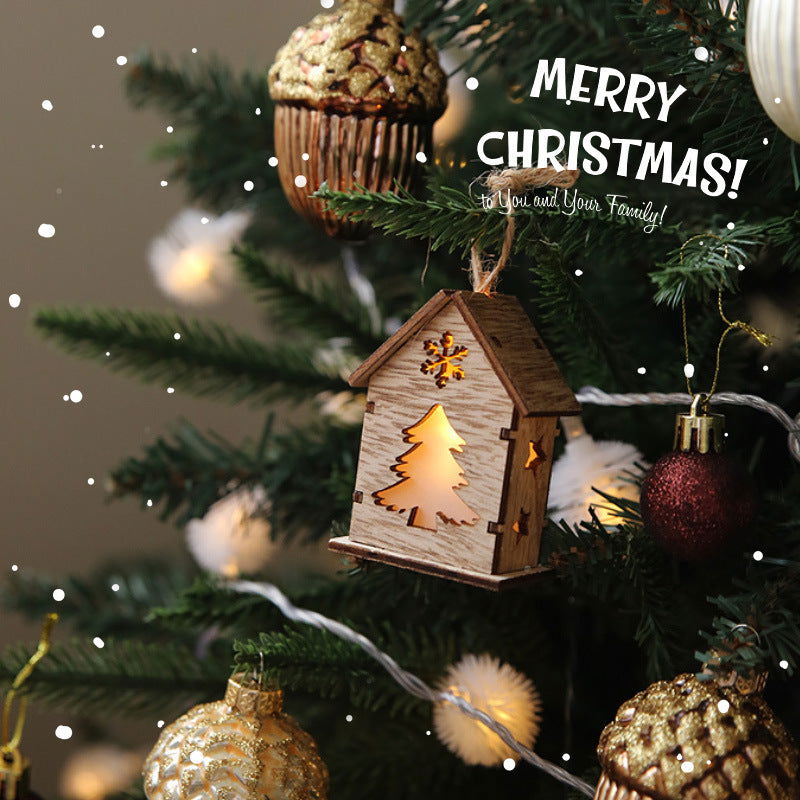Christmas Decoration Home Desktop Scene Layout Props Wooden House Ornaments Pendant Luminous Christmas Tree Dress-up Ornaments - DigiVirt