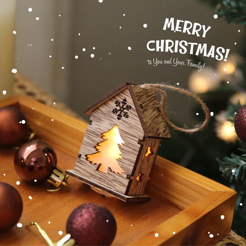 Christmas Decoration Home Desktop Scene Layout Props Wooden House Ornaments Pendant Luminous Christmas Tree Dress-up Ornaments - DigiVirt