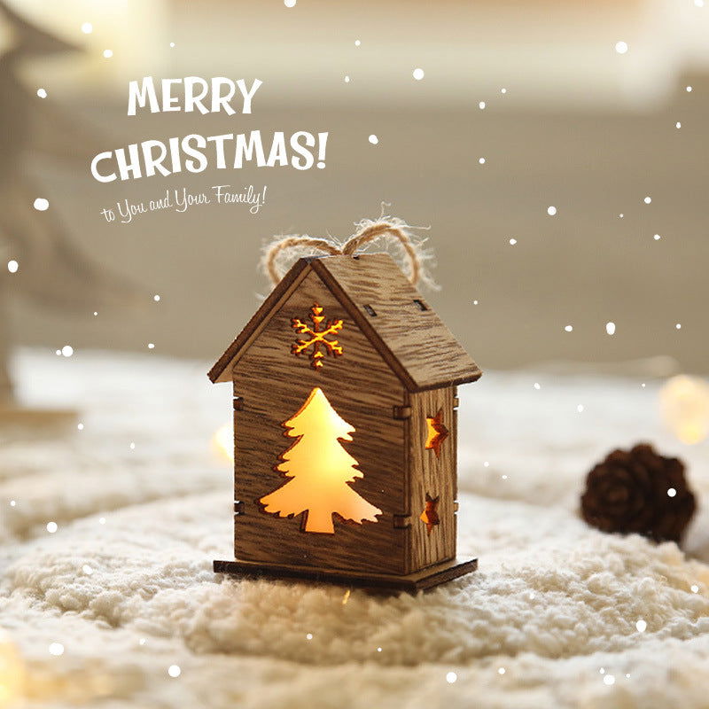 Christmas Decoration Home Desktop Scene Layout Props Wooden House Ornaments Pendant Luminous Christmas Tree Dress-up Ornaments - DigiVirt
