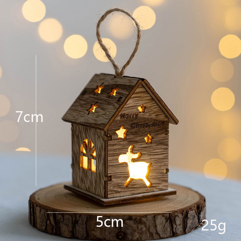 Christmas Decoration Home Desktop Scene Layout Props Wooden House Ornaments Pendant Luminous Christmas Tree Dress-up Ornaments - DigiVirt