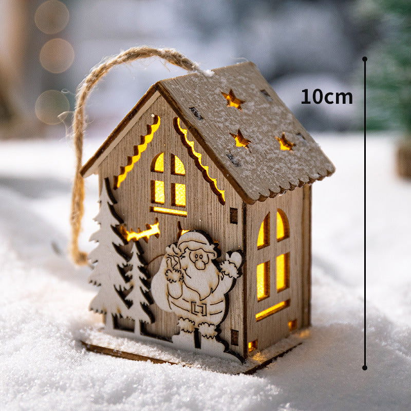 Christmas Decoration Home Desktop Scene Layout Props Wooden House Ornaments Pendant Luminous Christmas Tree Dress-up Ornaments - DigiVirt