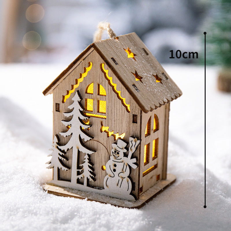 Christmas Decoration Home Desktop Scene Layout Props Wooden House Ornaments Pendant Luminous Christmas Tree Dress-up Ornaments - DigiVirt