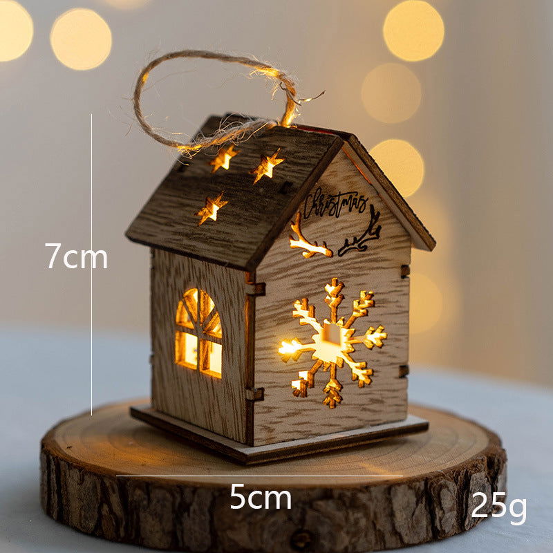 Christmas Decoration Home Desktop Scene Layout Props Wooden House Ornaments Pendant Luminous Christmas Tree Dress-up Ornaments - DigiVirt