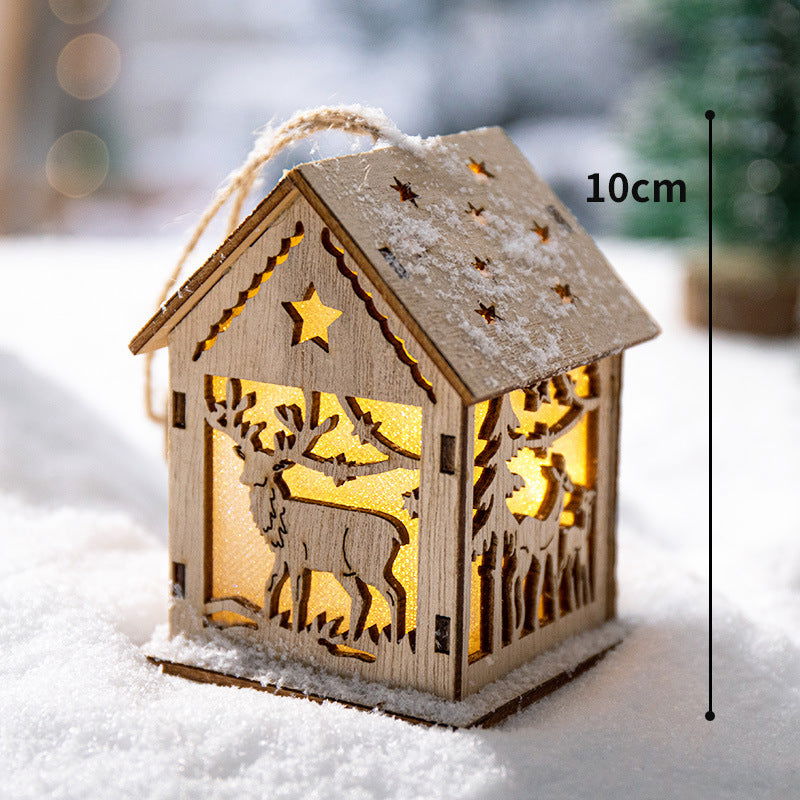 Christmas Decoration Home Desktop Scene Layout Props Wooden House Ornaments Pendant Luminous Christmas Tree Dress-up Ornaments - DigiVirt