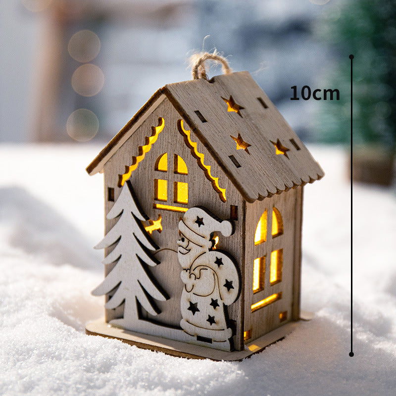 Christmas Decoration Home Desktop Scene Layout Props Wooden House Ornaments Pendant Luminous Christmas Tree Dress-up Ornaments - DigiVirt