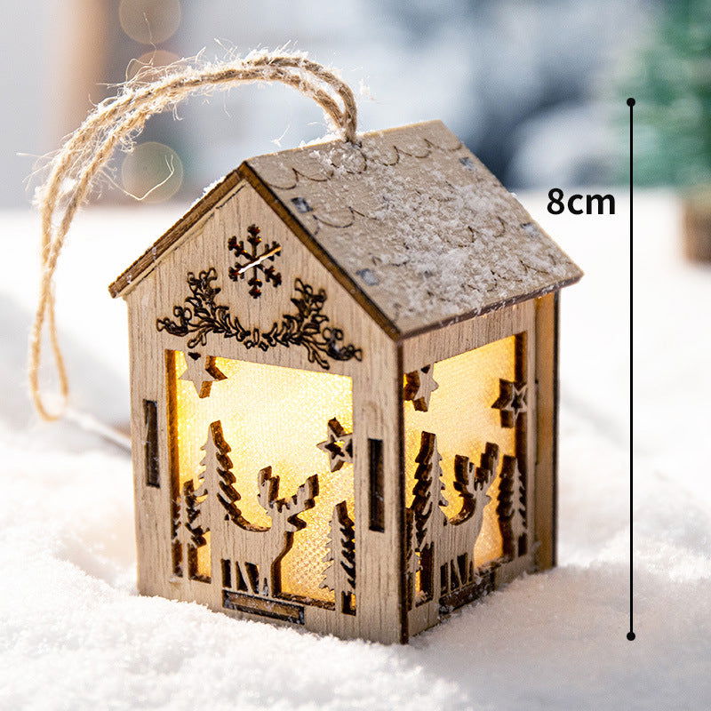 Christmas Decoration Home Desktop Scene Layout Props Wooden House Ornaments Pendant Luminous Christmas Tree Dress-up Ornaments - DigiVirt