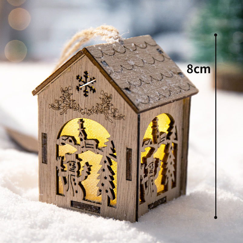 Christmas Decoration Home Desktop Scene Layout Props Wooden House Ornaments Pendant Luminous Christmas Tree Dress-up Ornaments - DigiVirt