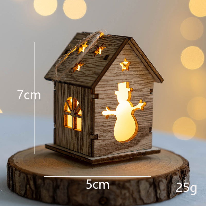 Christmas Decoration Home Desktop Scene Layout Props Wooden House Ornaments Pendant Luminous Christmas Tree Dress-up Ornaments - DigiVirt