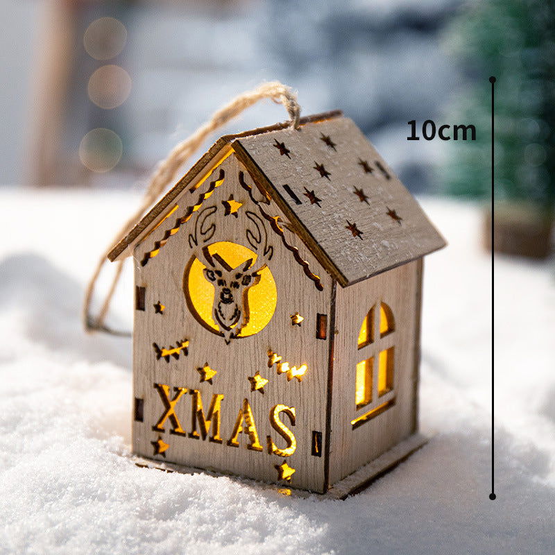 Christmas Decoration Home Desktop Scene Layout Props Wooden House Ornaments Pendant Luminous Christmas Tree Dress-up Ornaments - DigiVirt