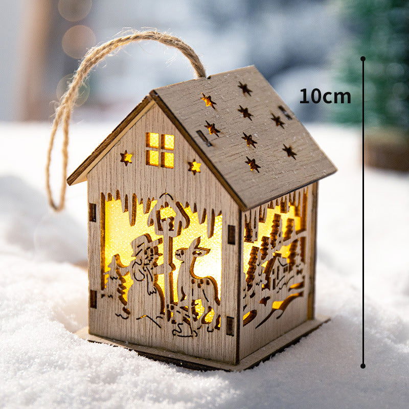 Christmas Decoration Home Desktop Scene Layout Props Wooden House Ornaments Pendant Luminous Christmas Tree Dress-up Ornaments - DigiVirt