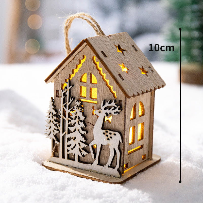 Christmas Decoration Home Desktop Scene Layout Props Wooden House Ornaments Pendant Luminous Christmas Tree Dress-up Ornaments - DigiVirt