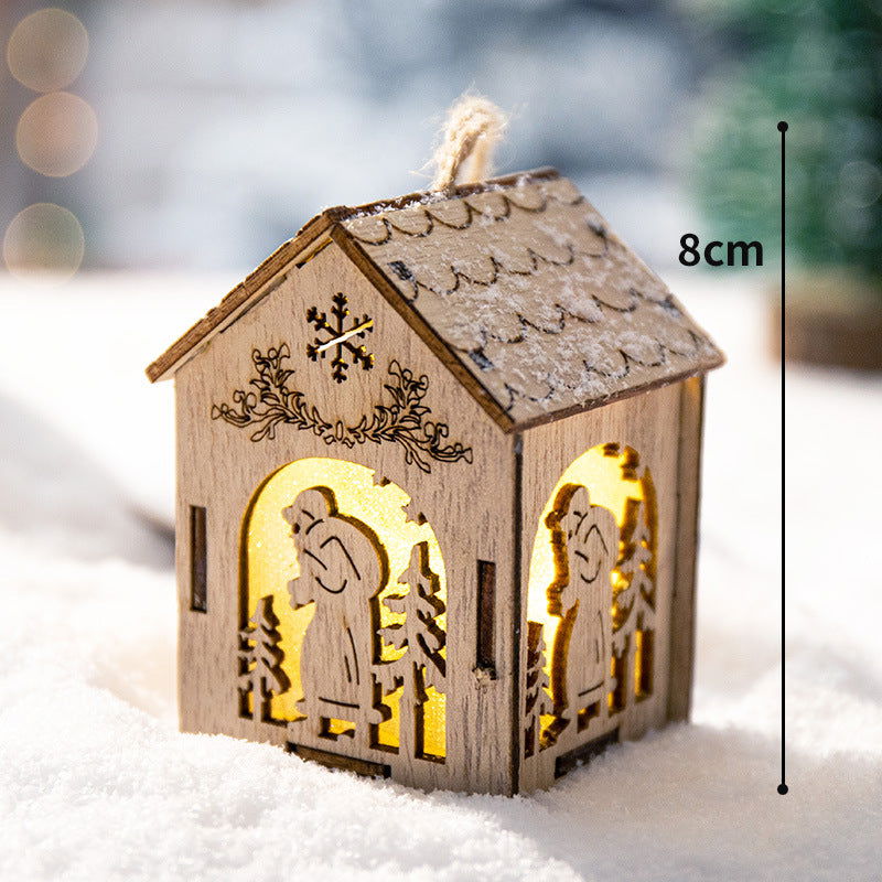 Christmas Decoration Home Desktop Scene Layout Props Wooden House Ornaments Pendant Luminous Christmas Tree Dress-up Ornaments - DigiVirt