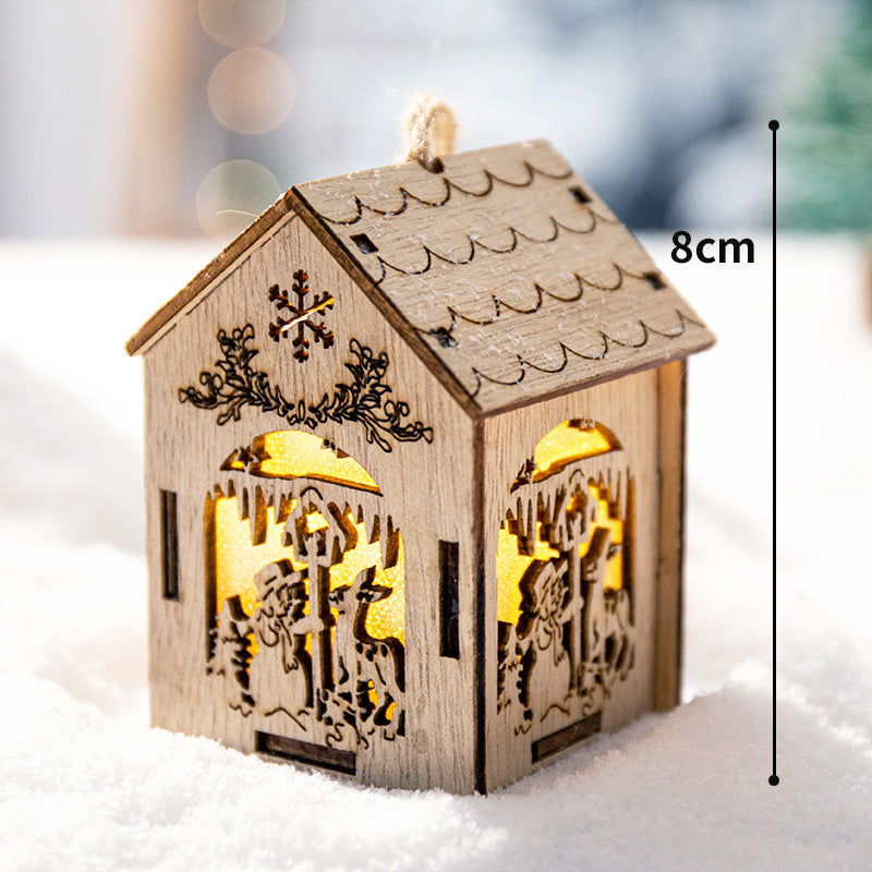 Christmas Decoration Home Desktop Scene Layout Props Wooden House Ornaments Pendant Luminous Christmas Tree Dress-up Ornaments - DigiVirt