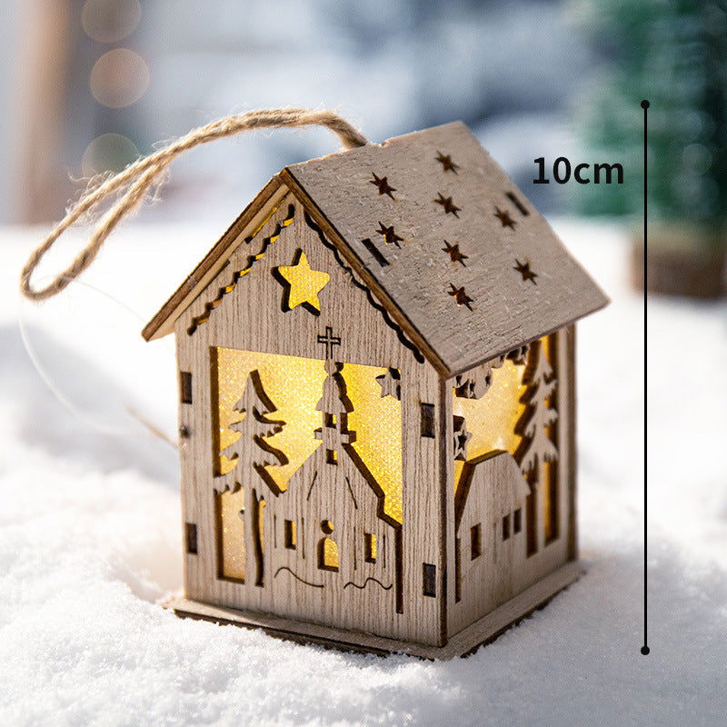 Christmas Decoration Home Desktop Scene Layout Props Wooden House Ornaments Pendant Luminous Christmas Tree Dress-up Ornaments - DigiVirt