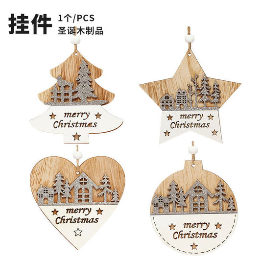 Christmas Decorations Double White Stitching Wooden Ornaments Christmas Tree Pendants - DigiVirt